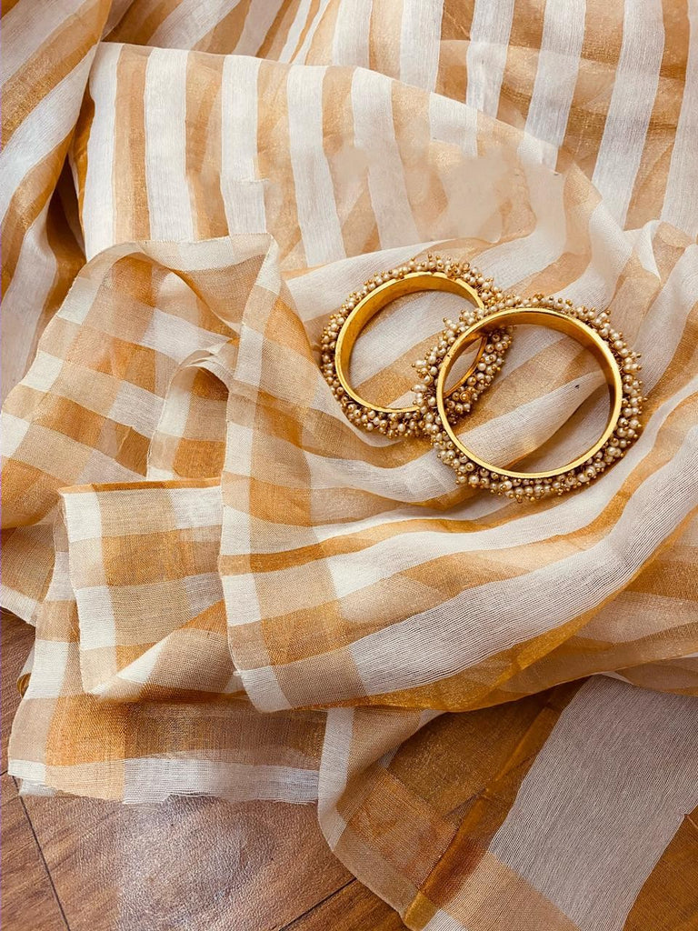 Zynah Organic Pure Linen by Linen(120c) Saree with Vertical Stripes; Custom Stitched/Ready-made Blouse, Fall, Petticoat; Shipping available USA, Worldwide