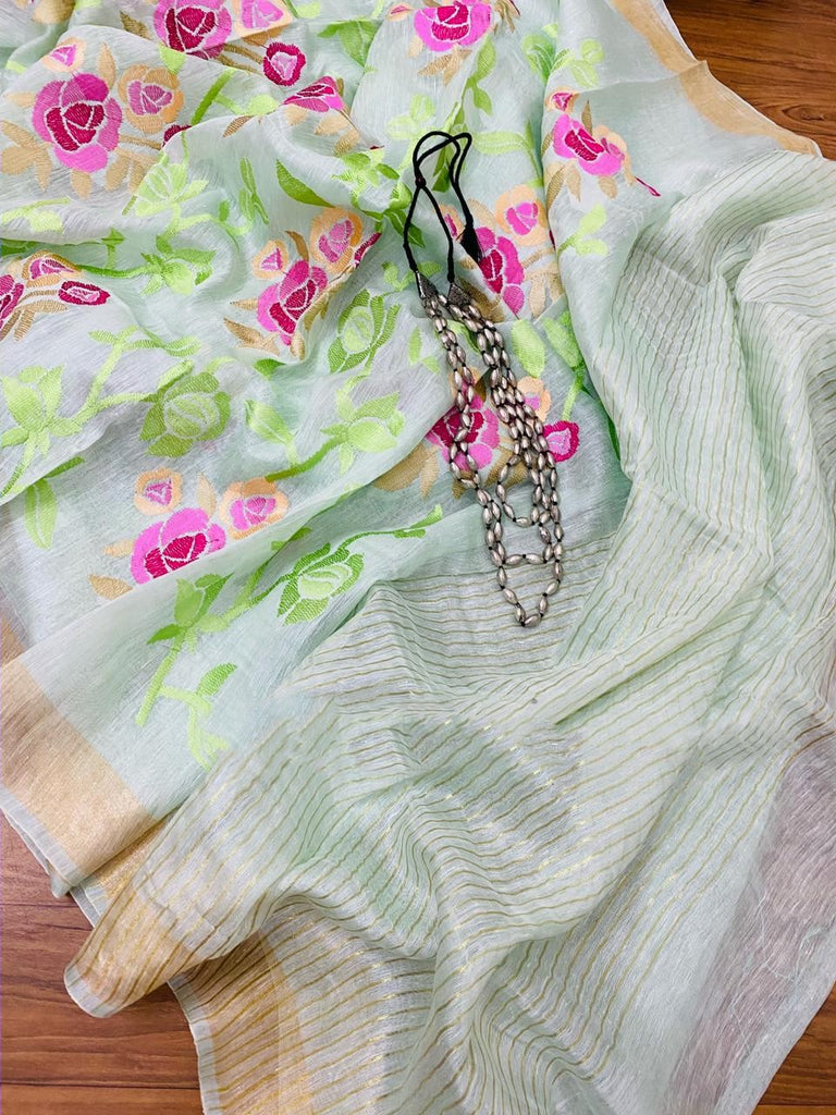 Zynah Silk Linen saree with Jaal Embroidery; Custom Stitched/Ready-made Blouse, Fall, Petticoat; Shipping available USA, Worldwide