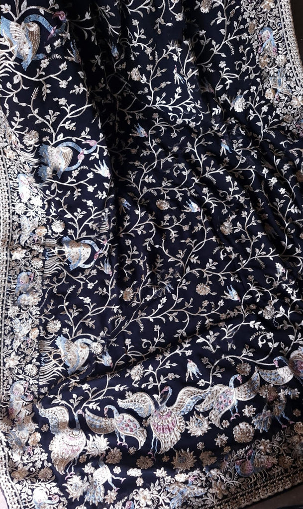 Zynah Pure Georgette Saree with Heavy Embroidery & Swarovski Stone Work; Custom Stitched/Ready-made Blouse, Fall, Petticoat; Shipping available USA, Worldwide