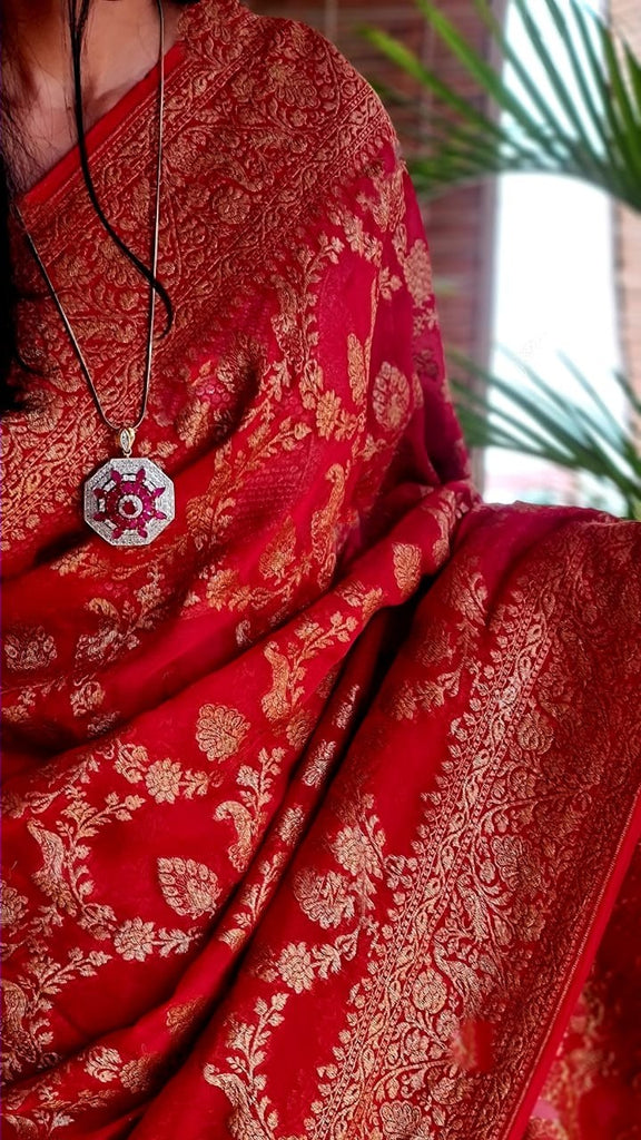 Zynah Pure Banarasi Woven Khaddi Georgette Saree; Custom Stitched/Ready-made Blouse, Fall, Petticoat; Shipping available USA, Worldwide