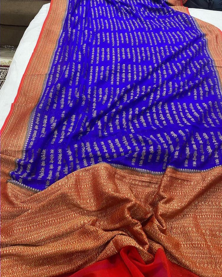 Zynah Pure Banarasi Woven Khaddi Georgette Saree with Antique Zari Weave; Custom Stitched/Ready-made Blouse, Fall, Petticoat; Shipping available USA, Worldwide