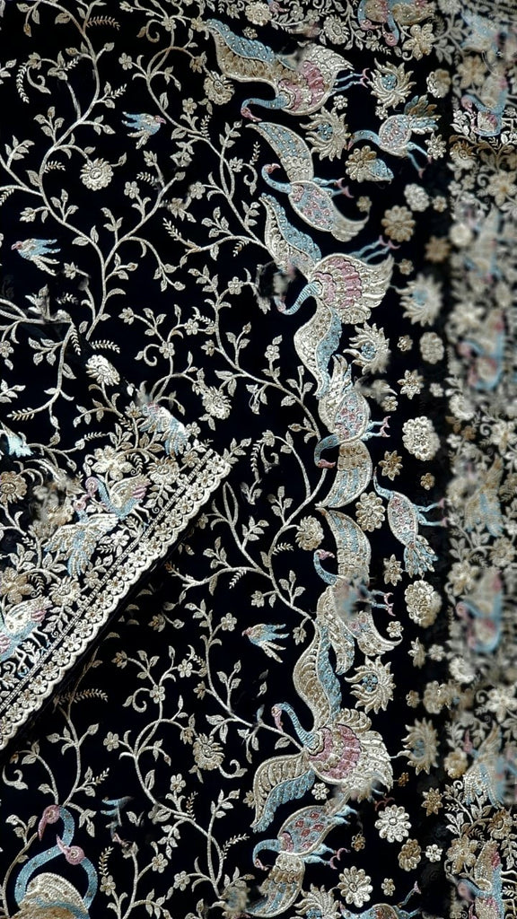 Zynah Pure Georgette Saree with Heavy Embroidery & Swarovski Stone Work; Custom Stitched/Ready-made Blouse, Fall, Petticoat; Shipping available USA, Worldwide