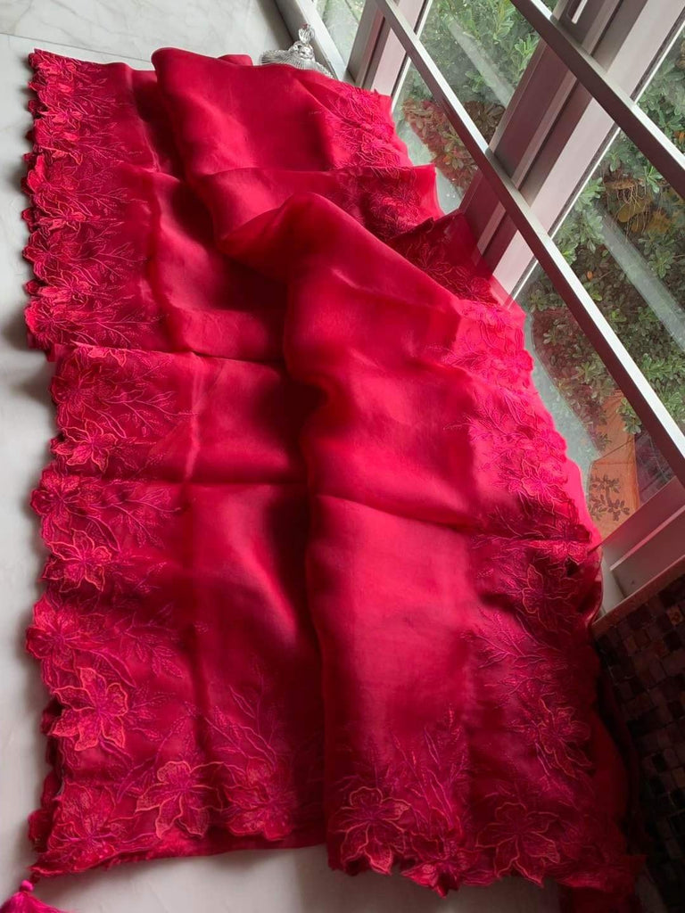 Zynah Pure Organza Saree with Cutwork & Embroidery; Custom Stitched/Ready-made Blouse, Fall, Petticoat; Shipping available USA, Worldwide