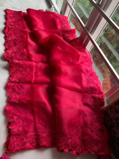 Zynah Pure Organza Saree with Cutwork & Embroidery; Custom Stitched/Ready-made Blouse, Fall, Petticoat; Shipping available USA, Worldwide