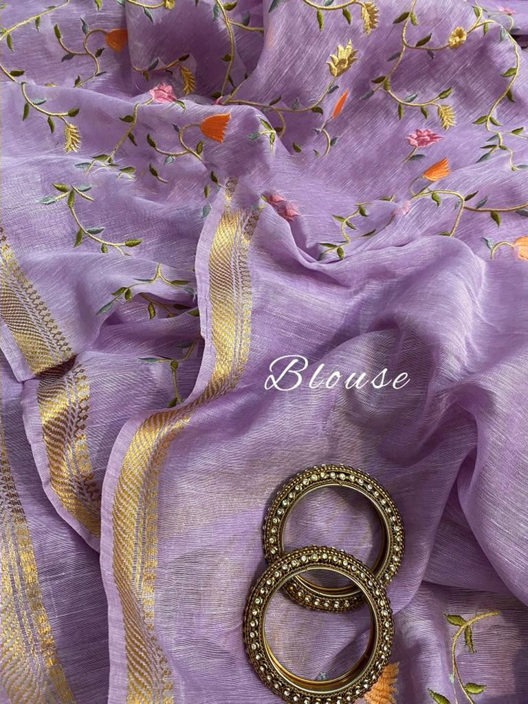 Zynah Silk Linen saree with Jaal Embroidery; Custom Stitched/Ready-made Blouse, Fall, Petticoat; Shipping available USA, Worldwide