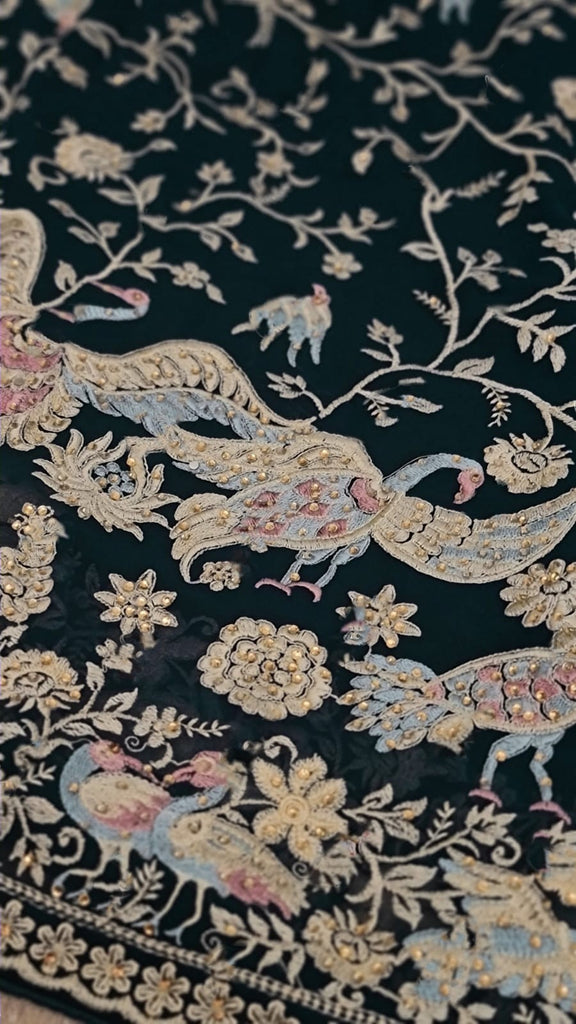 Zynah Pure Georgette Saree with Heavy Embroidery & Swarovski Stone Work; Custom Stitched/Ready-made Blouse, Fall, Petticoat; Shipping available USA, Worldwide