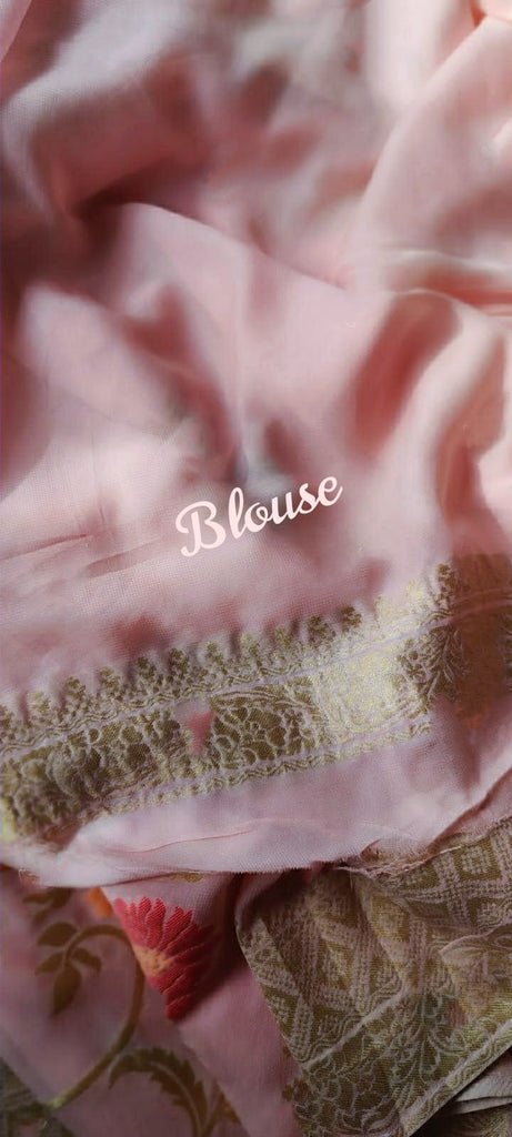 Zynah Pure Khaddi Georgette Saree with Golden Zari & Meenakari Weave; Custom Stitched/Ready-made Blouse, Fall, Petticoat; Shipping available USA, Worldwide