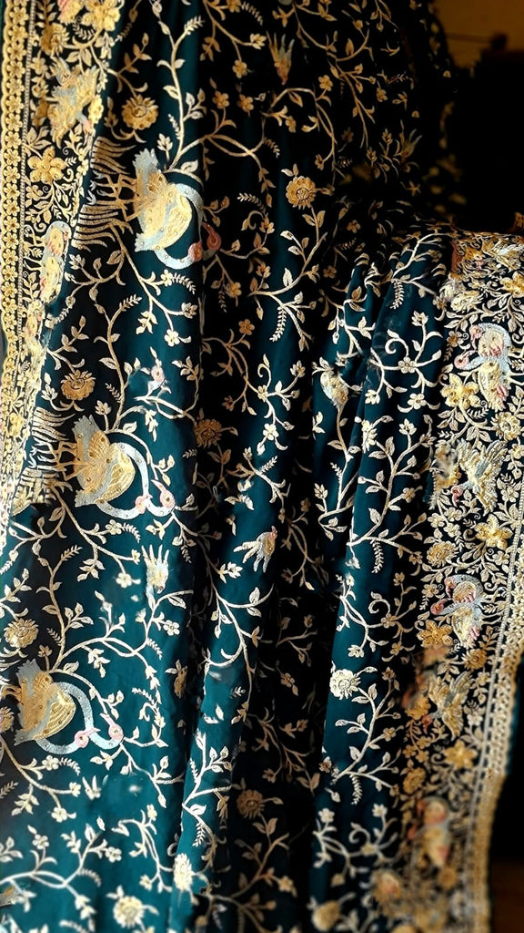 Zynah Pure Georgette Saree with Heavy Embroidery & Swarovski Stone Work; Custom Stitched/Ready-made Blouse, Fall, Petticoat; Shipping available USA, Worldwide