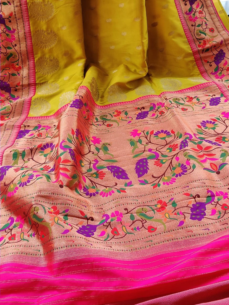 Zynah Pure Soft Silk Saree with Paithani Style Weave & Meenakari Border; Custom Stitched/Ready-made Blouse, Fall, Petticoat; Shipping available USA, Worldwide