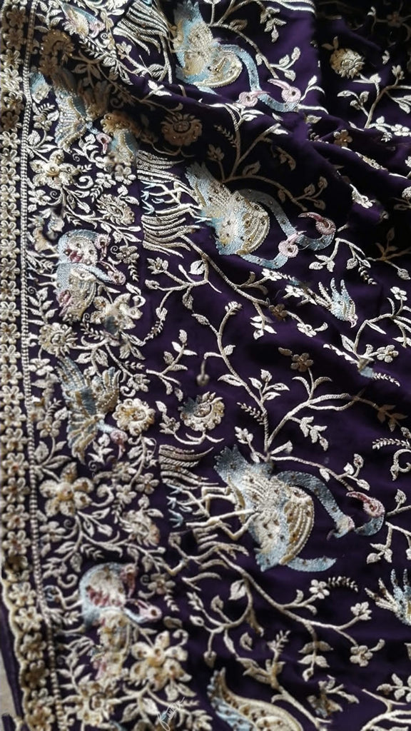 Zynah Pure Georgette Saree with Heavy Embroidery & Swarovski Stone Work; Custom Stitched/Ready-made Blouse, Fall, Petticoat; Shipping available USA, Worldwide