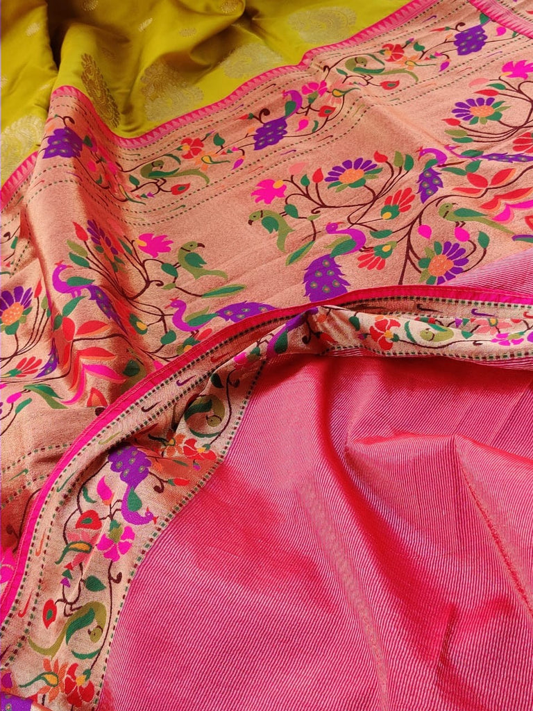 Zynah Pure Soft Silk Saree with Paithani Style Weave & Meenakari Border; Custom Stitched/Ready-made Blouse, Fall, Petticoat; Shipping available USA, Worldwide