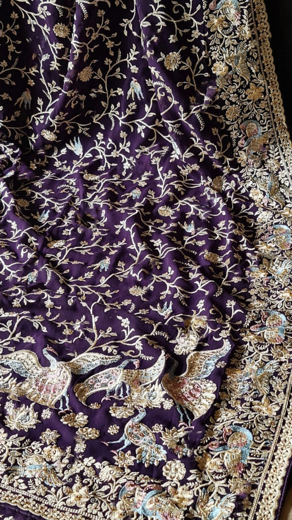 Zynah Pure Georgette Saree with Heavy Embroidery & Swarovski Stone Work; Custom Stitched/Ready-made Blouse, Fall, Petticoat; Shipping available USA, Worldwide