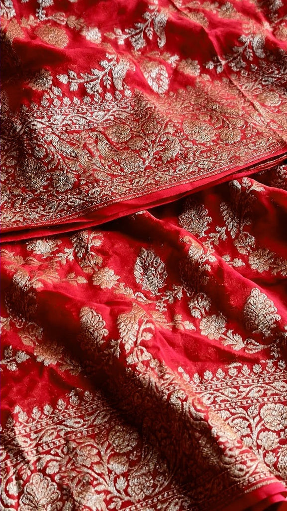 Zynah Pure Banarasi Woven Khaddi Georgette Saree; Custom Stitched/Ready-made Blouse, Fall, Petticoat; Shipping available USA, Worldwide