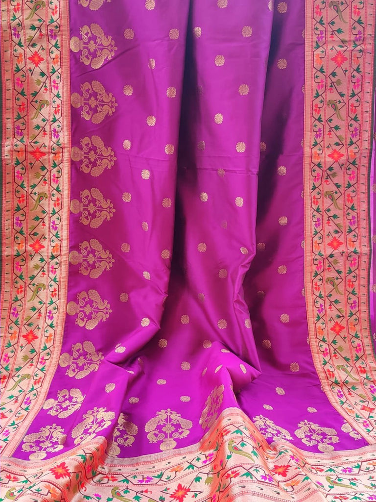 Zynah Pure Soft Silk Saree with Paithani Style Weave & Meenakari Border; Custom Stitched/Ready-made Blouse, Fall, Petticoat; Shipping available USA, Worldwide