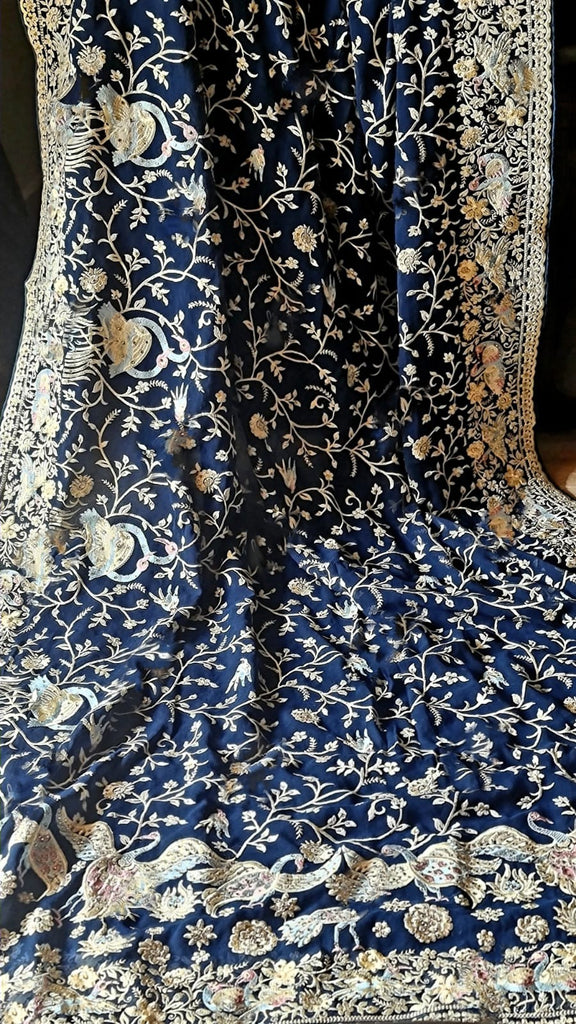 Zynah Pure Georgette Saree with Heavy Embroidery & Swarovski Stone Work; Custom Stitched/Ready-made Blouse, Fall, Petticoat; Shipping available USA, Worldwide