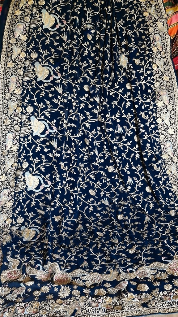 Zynah Pure Georgette Saree with Heavy Embroidery & Swarovski Stone Work; Custom Stitched/Ready-made Blouse, Fall, Petticoat; Shipping available USA, Worldwide