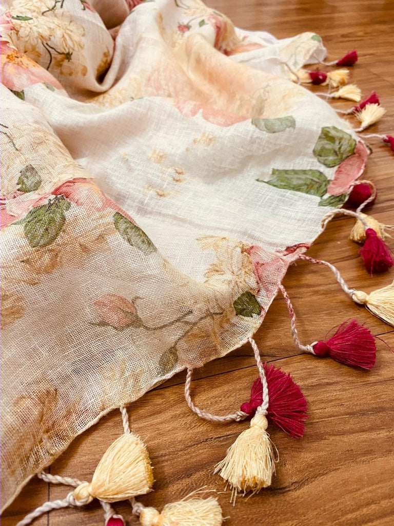 Zynah Pure Linen Saree; Custom Stitched/Ready-made Blouse, Fall, Petticoat; Shipping available USA, Worldwide