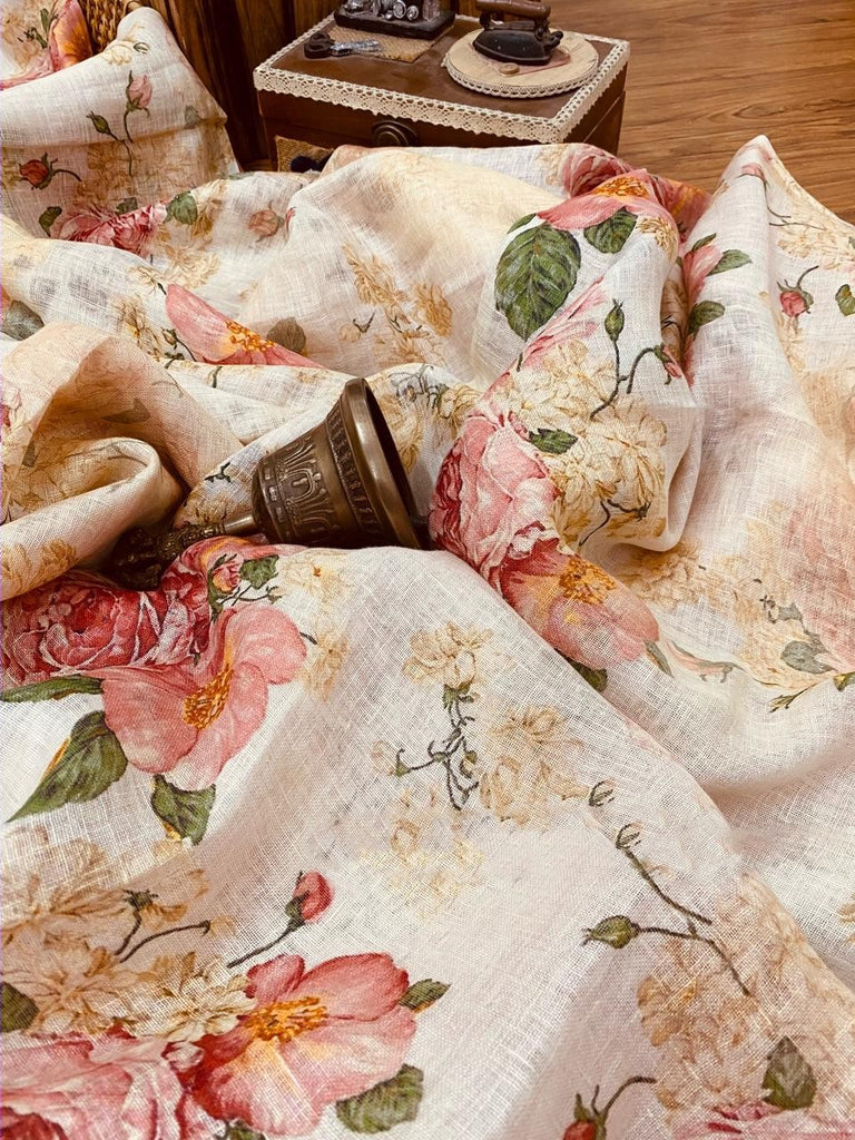 Zynah Pure Linen Saree; Custom Stitched/Ready-made Blouse, Fall, Petticoat; Shipping available USA, Worldwide