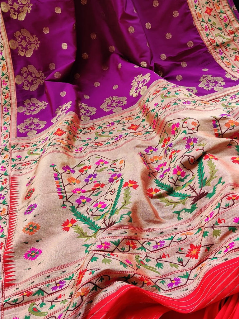 Zynah Pure Soft Silk Saree with Paithani Style Weave & Meenakari Border; Custom Stitched/Ready-made Blouse, Fall, Petticoat; Shipping available USA, Worldwide