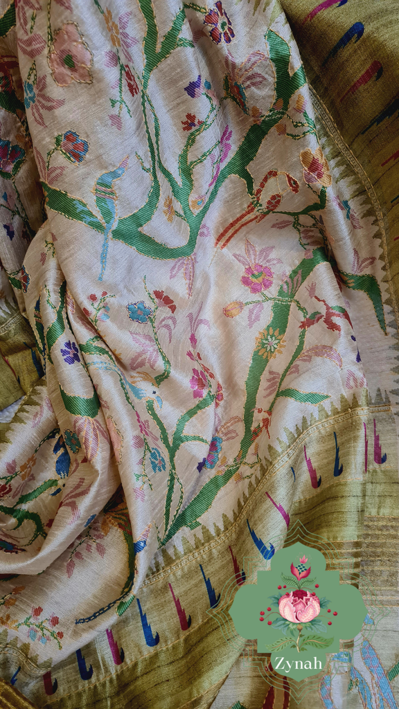 Zynah Olive Green Color Jute Linen Paithani inspired Saree with Kantha Embroidery; Custom Stitched/Ready-made Blouse, Fall, Petticoat; Shipping available USA, Worldwide