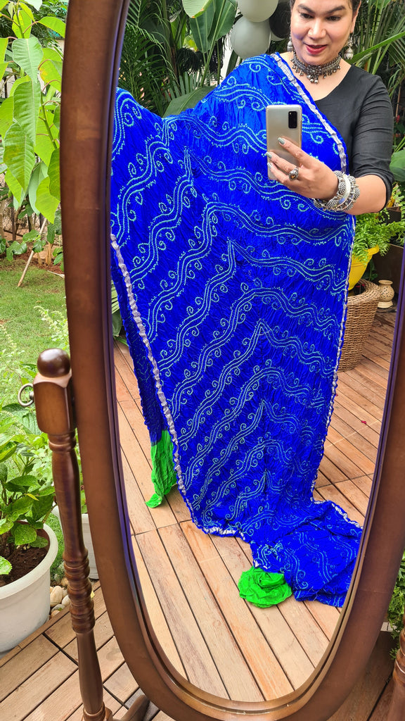 Zynah Pure Gajji Silk Designer Bandhani Saree with Zari Border & Pallu; Custom Stitched/Ready-made Blouse, Fall, Petticoat; Shipping available USA, Worldwide