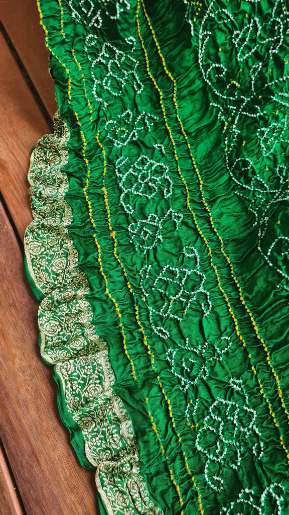 Zynah Pure Gajji Silk Designer Bandhani Saree with Banarasi Border & Pallu; Custom Stitched/Ready-made Blouse, Fall, Petticoat; Shipping available USA, Worldwide