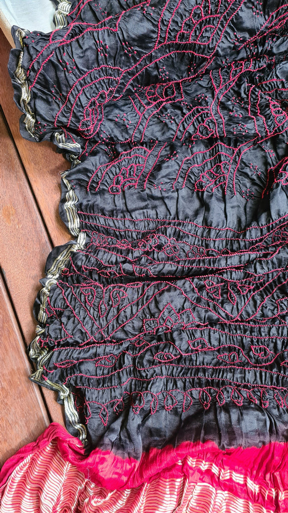 Zynah Pure Gajji Silk Designer Bandhani Saree with Zari Border & Pallu; Custom Stitched/Ready-made Blouse, Fall, Petticoat; Shipping available USA, Worldwide