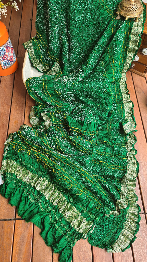 Zynah Pure Gajji Silk Designer Bandhani Saree with Banarasi Border & Pallu; Custom Stitched/Ready-made Blouse, Fall, Petticoat; Shipping available USA, Worldwide