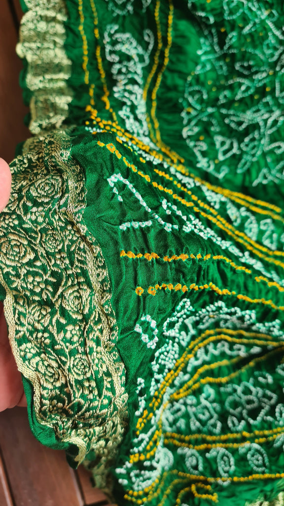 Zynah Pure Gajji Silk Designer Bandhani Saree with Banarasi Border & Pallu; Custom Stitched/Ready-made Blouse, Fall, Petticoat; Shipping available USA, Worldwide