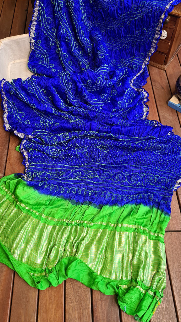 Zynah Pure Gajji Silk Designer Bandhani Saree with Zari Border & Pallu; Custom Stitched/Ready-made Blouse, Fall, Petticoat; Shipping available USA, Worldwide