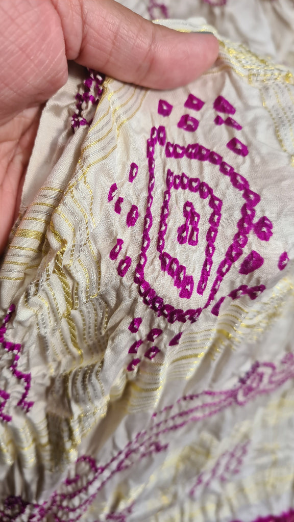 Zynah Pure Gajji Silk Designer Bandhani Saree with Zari Border & Pallu; Custom Stitched/Ready-made Blouse, Fall, Petticoat; Shipping available USA, Worldwide