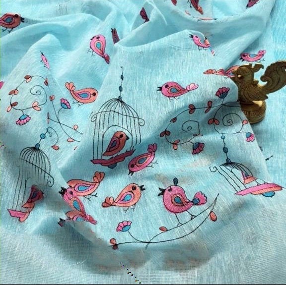 Zynah Organic Lab Tested superior Count pure 'Linen By Linen' embroidered saree; Custom Stitched/Ready-made Blouse, Fall, Petticoat; Shipping available USA, Worldwide