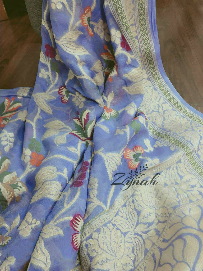 Zynah Pure Chiffon Georgette Banarasi Woven Saree, Dyeable; Custom Stitched/Ready-made Blouse, Fall, Petticoat; Shipping available USA, Worldwide