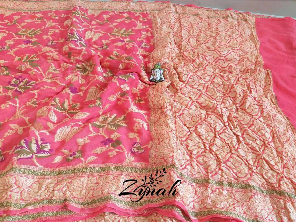 Zynah Pure Chiffon Georgette Banarasi Woven Saree, Dyeable; Custom Stitched/Ready-made Blouse, Fall, Petticoat; Shipping available USA, Worldwide