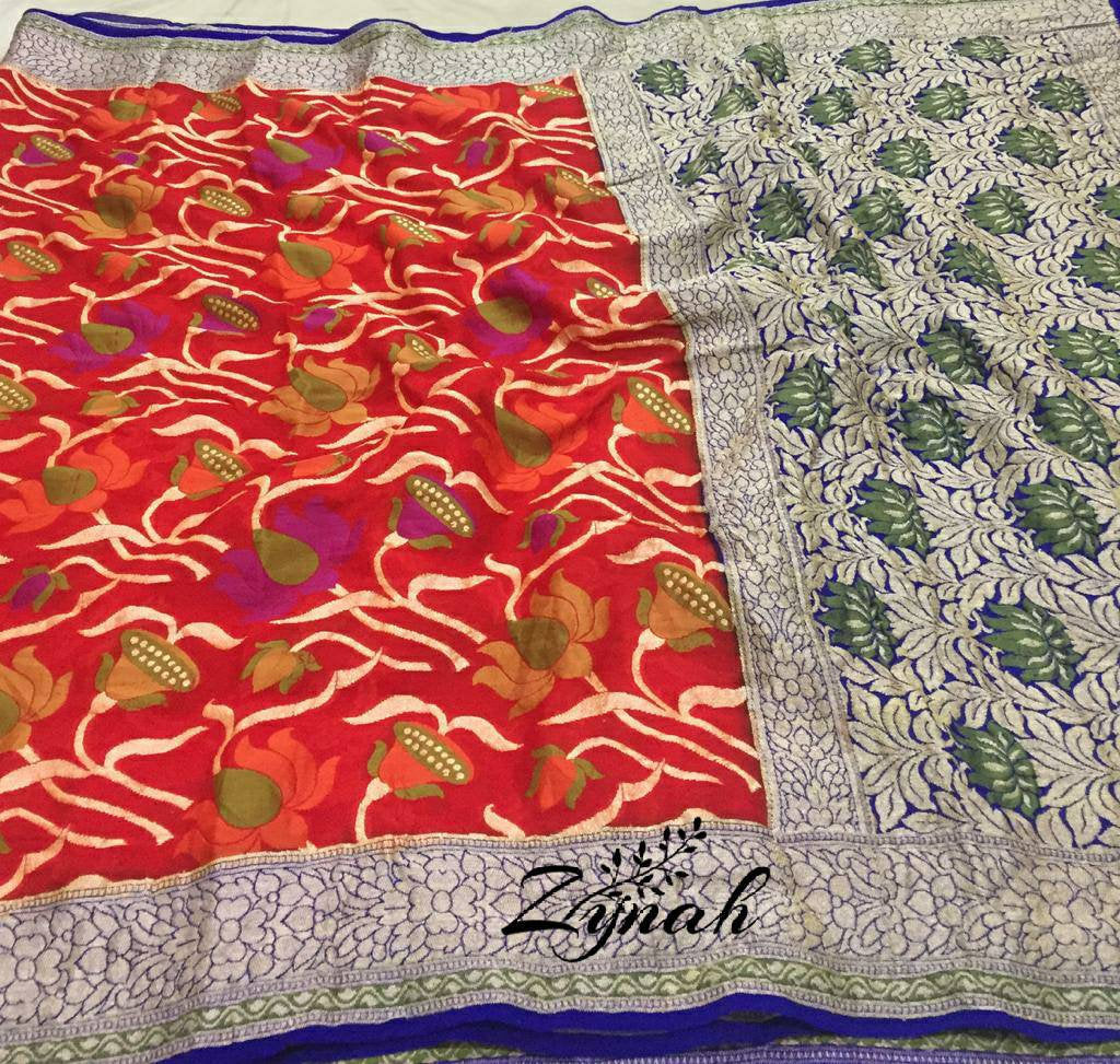 Zynah Pure Chiffon Georgette Banarasi Woven Saree, Dyeable; Custom Stitched/Ready-made Blouse, Fall, Petticoat; Shipping available USA, Worldwide