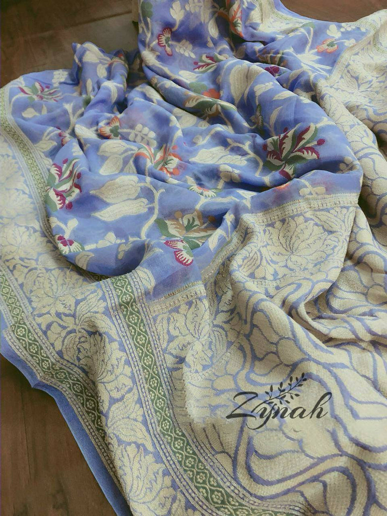 Zynah Pure Chiffon Georgette Banarasi Woven Saree, Dyeable; Custom Stitched/Ready-made Blouse, Fall, Petticoat; Shipping available USA, Worldwide