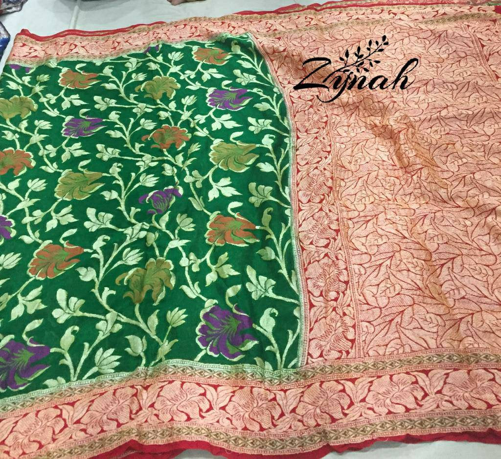 Zynah Pure Chiffon Georgette Banarasi Woven Saree, Dyeable; Custom Stitched/Ready-made Blouse, Fall, Petticoat; Shipping available USA, Worldwide