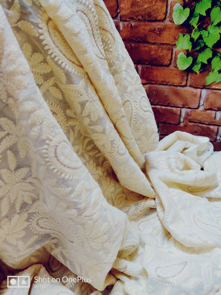 Zynah Pure Georgette Chikankari Saree with Glitter work, Dyeable; Custom Stitched/Ready-made Blouse, Fall, Petticoat; Shipping available USA, Worldwide