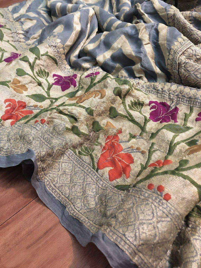 Zynah Pure Chiffon Georgette Banarasi Woven Saree, Dyeable; Custom Stitched/Ready-made Blouse, Fall, Petticoat; Shipping available USA, Worldwide