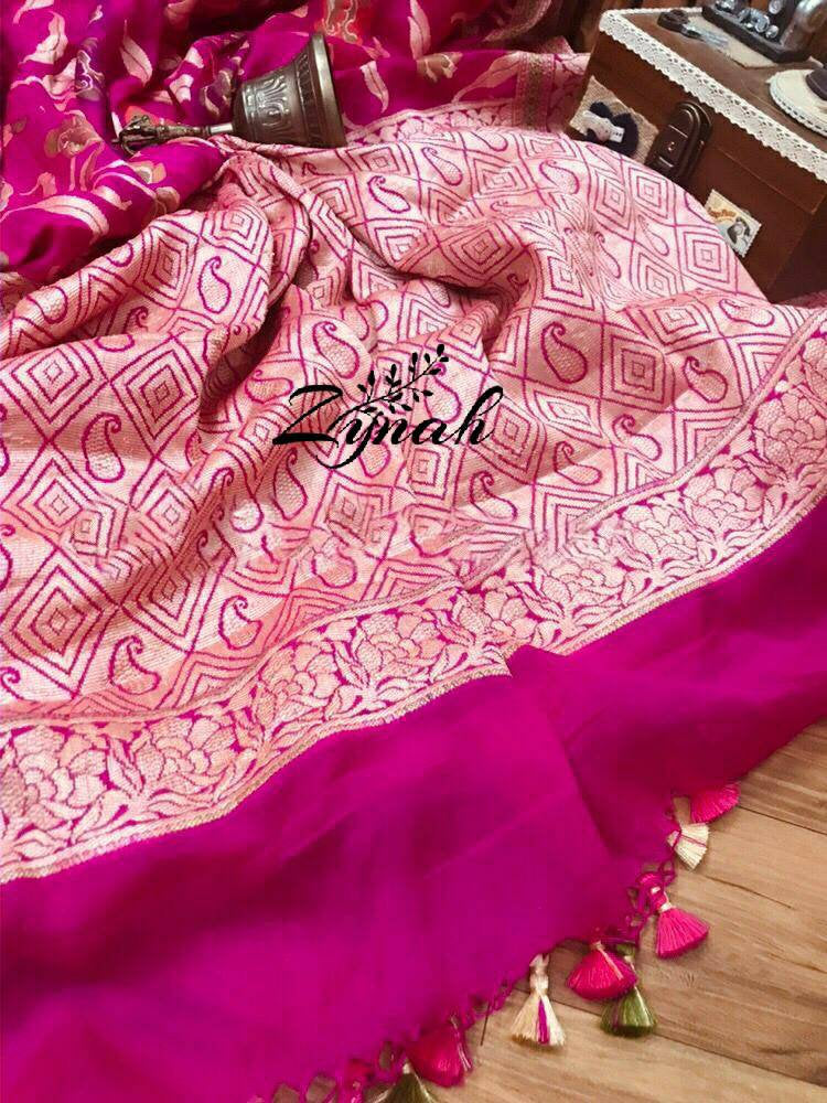 Zynah Pure Chiffon Georgette Banarasi Woven Saree, Dyeable; Custom Stitched/Ready-made Blouse, Fall, Petticoat; Shipping available USA, Worldwide