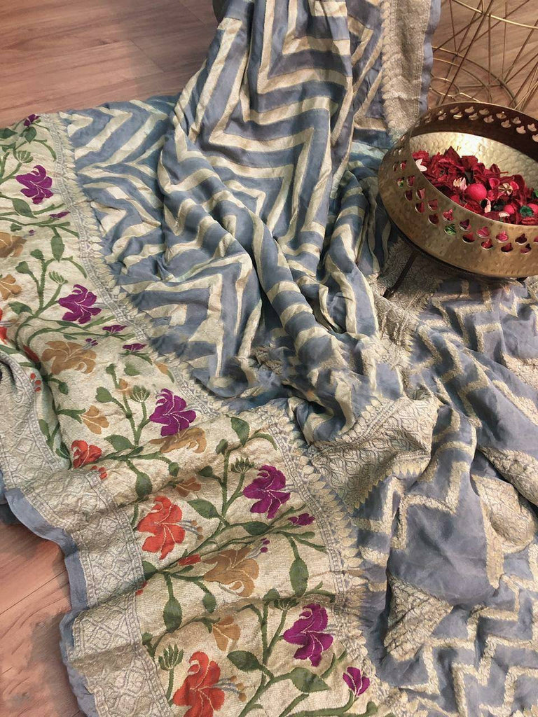 Zynah Pure Chiffon Georgette Banarasi Woven Saree, Dyeable; Custom Stitched/Ready-made Blouse, Fall, Petticoat; Shipping available USA, Worldwide