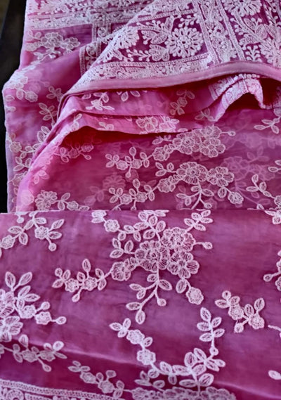 Zynah Pure Organza Chikankari Saree in Pastel Shades; Custom Stitched/Ready-made Blouse, Fall, Petticoat; Shipping available USA, Worldwide