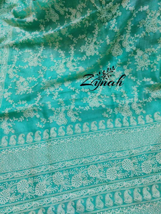 Zynah Pure Organza Chikankari Saree in Pastel Shades; Custom Stitched/Ready-made Blouse, Fall, Petticoat; Shipping available USA, Worldwide