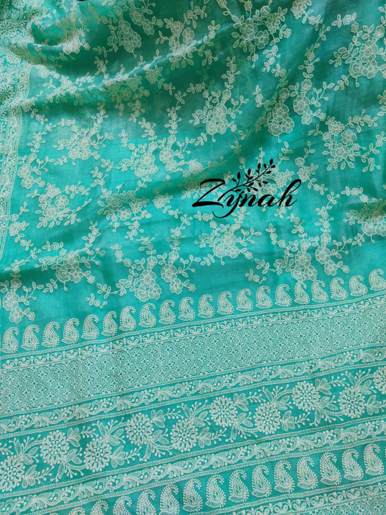 Zynah Pure Organza Chikankari Saree in Pastel Shades; Custom Stitched/Ready-made Blouse, Fall, Petticoat; Shipping available USA, Worldwide