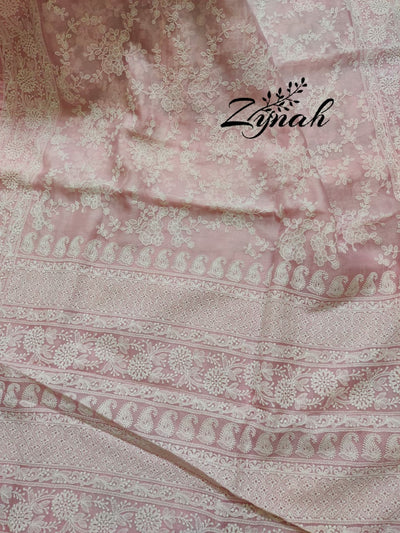 Zynah Pure Organza Chikankari Saree in Pastel Shades; Custom Stitched/Ready-made Blouse, Fall, Petticoat; Shipping available USA, Worldwide