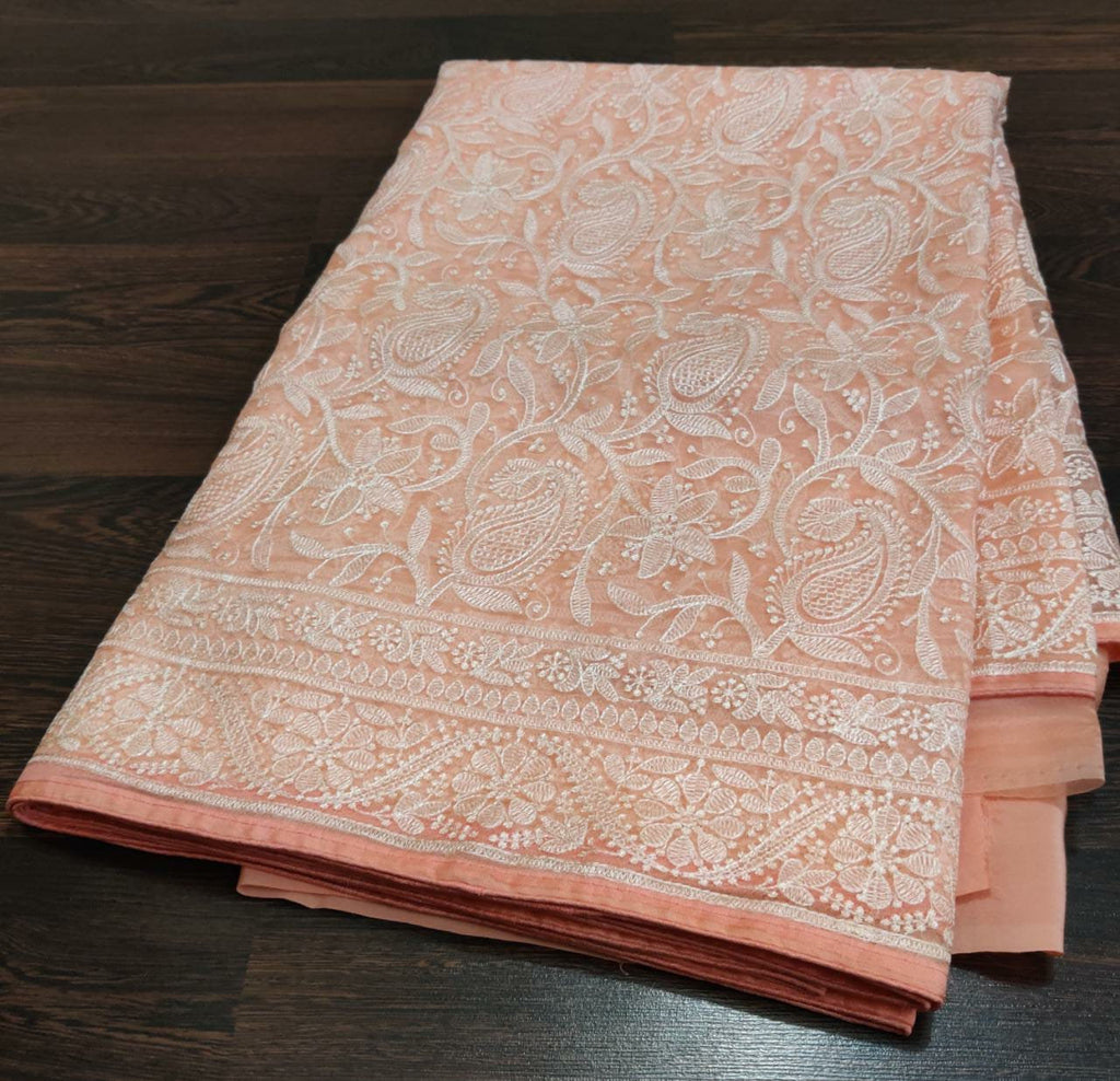 Zynah Pure Organza Chikankari Saree in Pastel Shades; Available in many colors; stitched readymade blouse,fall,petticoat,available in USA