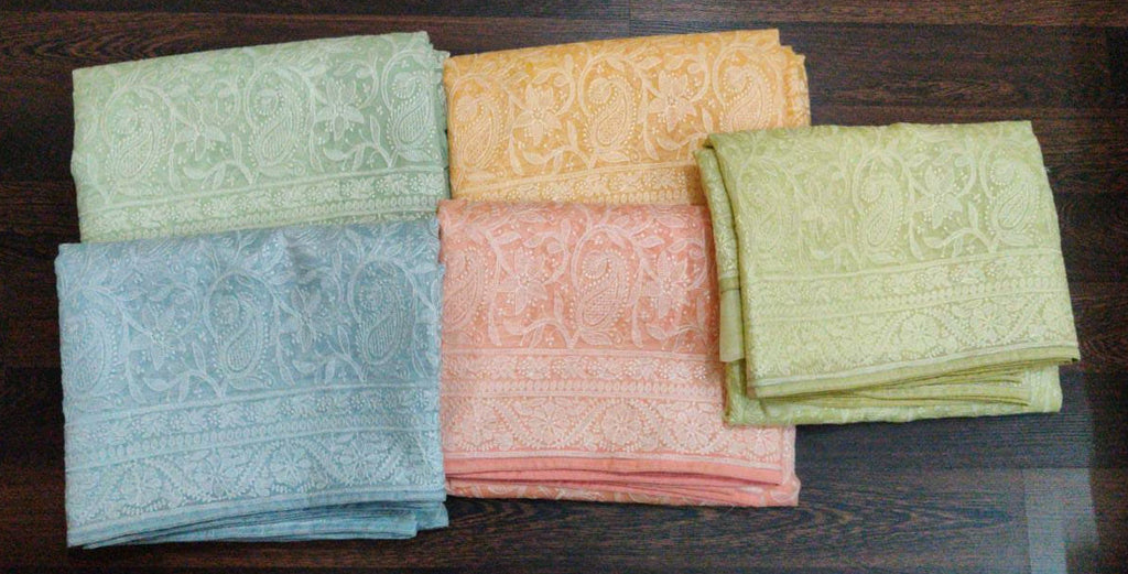 Zynah Pure Organza Chikankari Saree in Pastel Shades; Available in many colors; stitched readymade blouse,fall,petticoat,available in USA