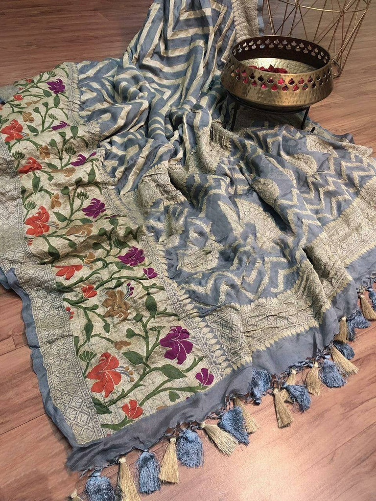 Zynah Pure Chiffon Georgette Banarasi Woven Saree, Dyeable; Custom Stitched/Ready-made Blouse, Fall, Petticoat; Shipping available USA, Worldwide