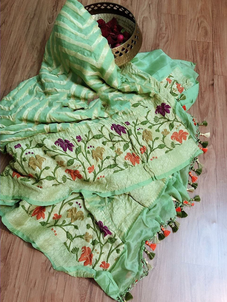 Zynah Pure Chiffon Georgette Banarasi Woven Saree, Dyeable; Custom Stitched/Ready-made Blouse, Fall, Petticoat; Shipping available USA, Worldwide