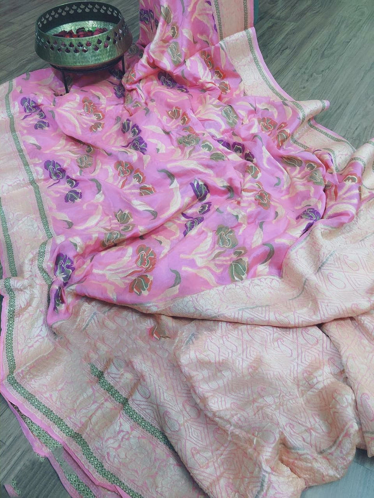 Zynah Pure Chiffon Georgette Banarasi Woven Saree, Dyeable; Custom Stitched/Ready-made Blouse, Fall, Petticoat; Shipping available USA, Worldwide